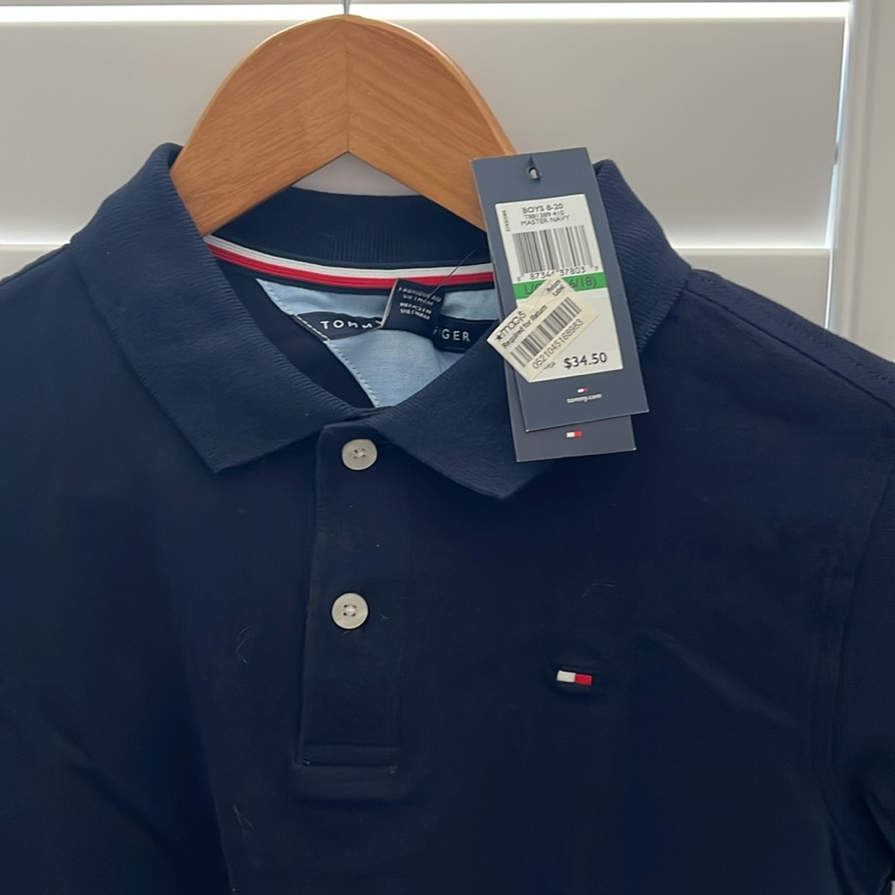 Tommy Hilfiger Boys Navy Polo Shirt Size Large New with Tags